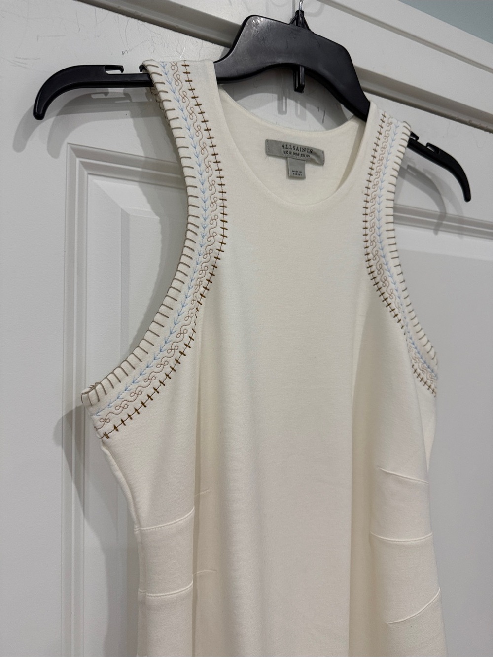 ALLSAINTS Mako Embroidered Crochet Trim Midi Dress Ivory White Sleeveless Midi - Picture 3 of 8